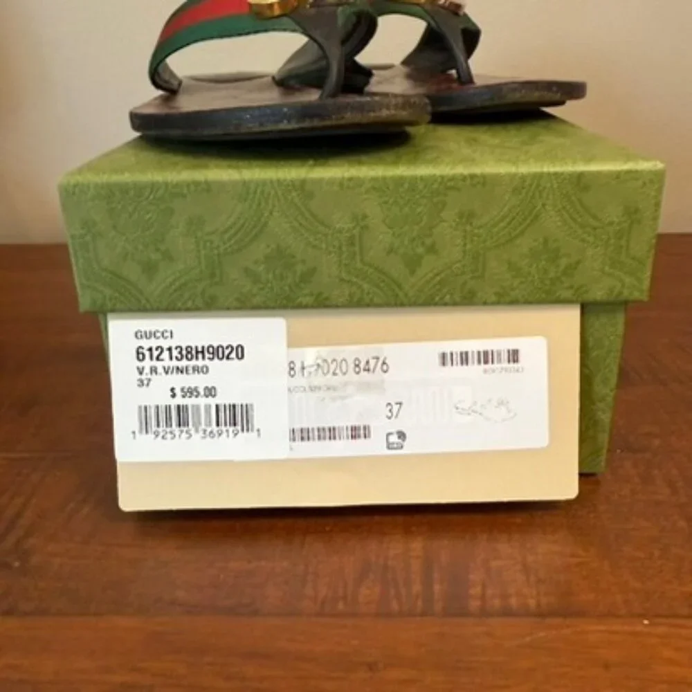 Gucci Kika Web GG Thong Sandals Red Green Stripe Logo EU 37 US 7 - Picture 2 of 7
